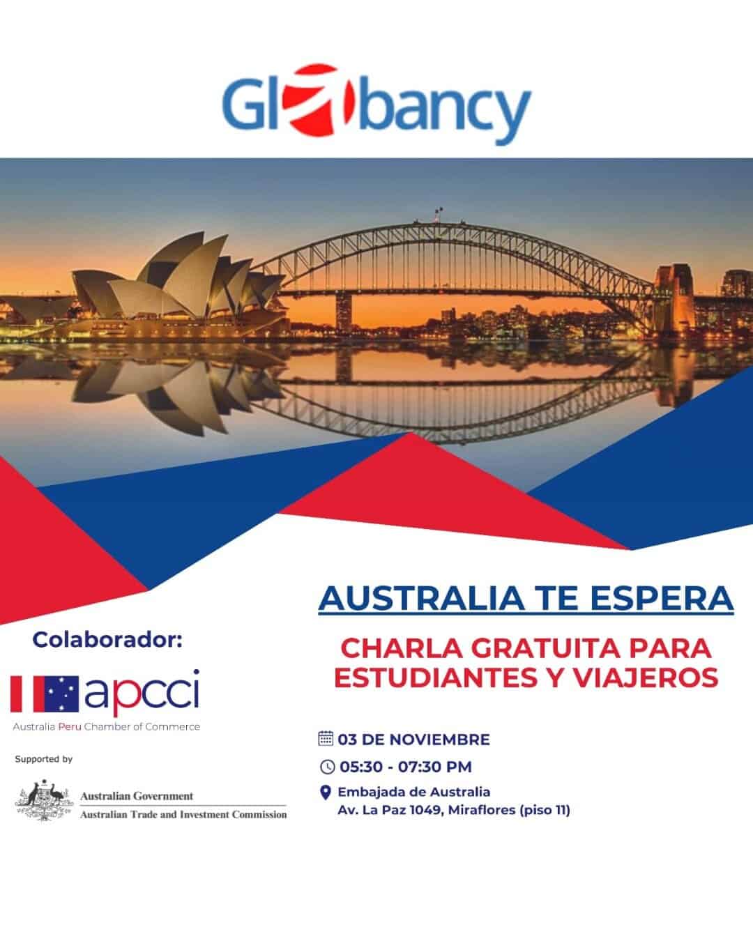 Charla Peru 3 De Noviembre Folleto del evento Australia Te Espera